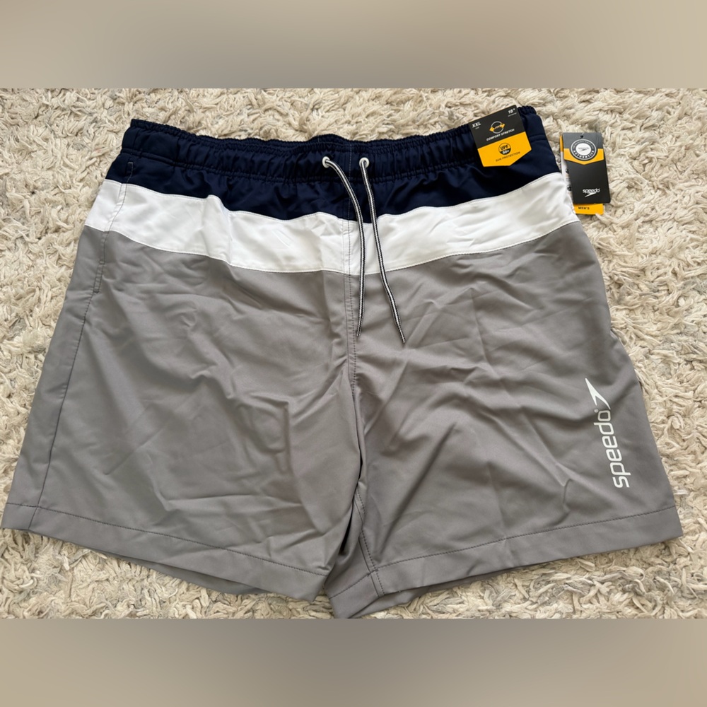 New SPEEDO Men’s Swim Trunks Blue Gray White Sz XXL